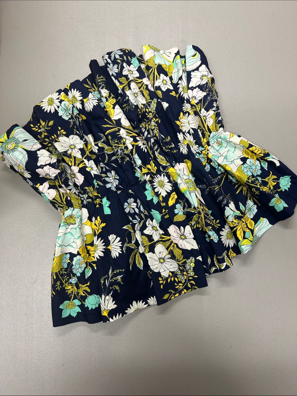 NEW Anthropologie Blue Floral Smocked Strapless Crop Top Yellow White Medium